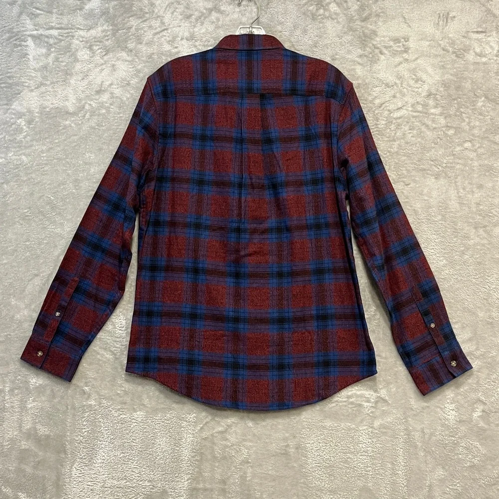 14th & Union Flannel Shirt Mens M Burgundy Blue Plaid Button Down‎ Cotton New
